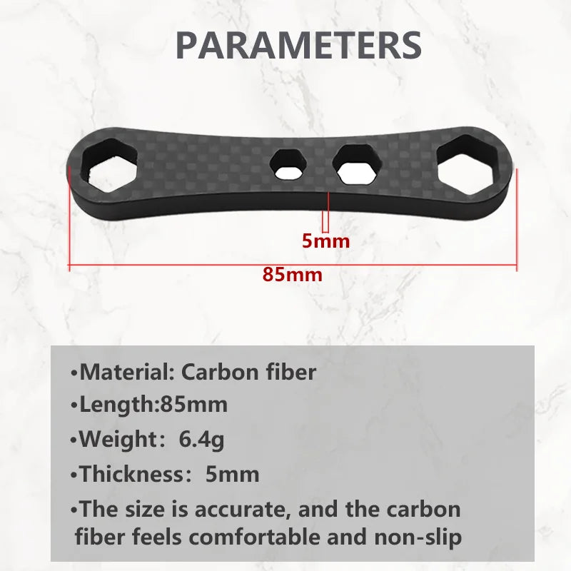 KAWA carbon fibre reel tool specifications showing 55mm length, carbon build, and anti-slip texture