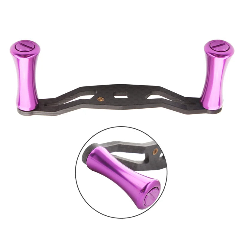 Purple anodised KAWA Z01 aluminium reel knob mounted on reel arm showing fit and finish