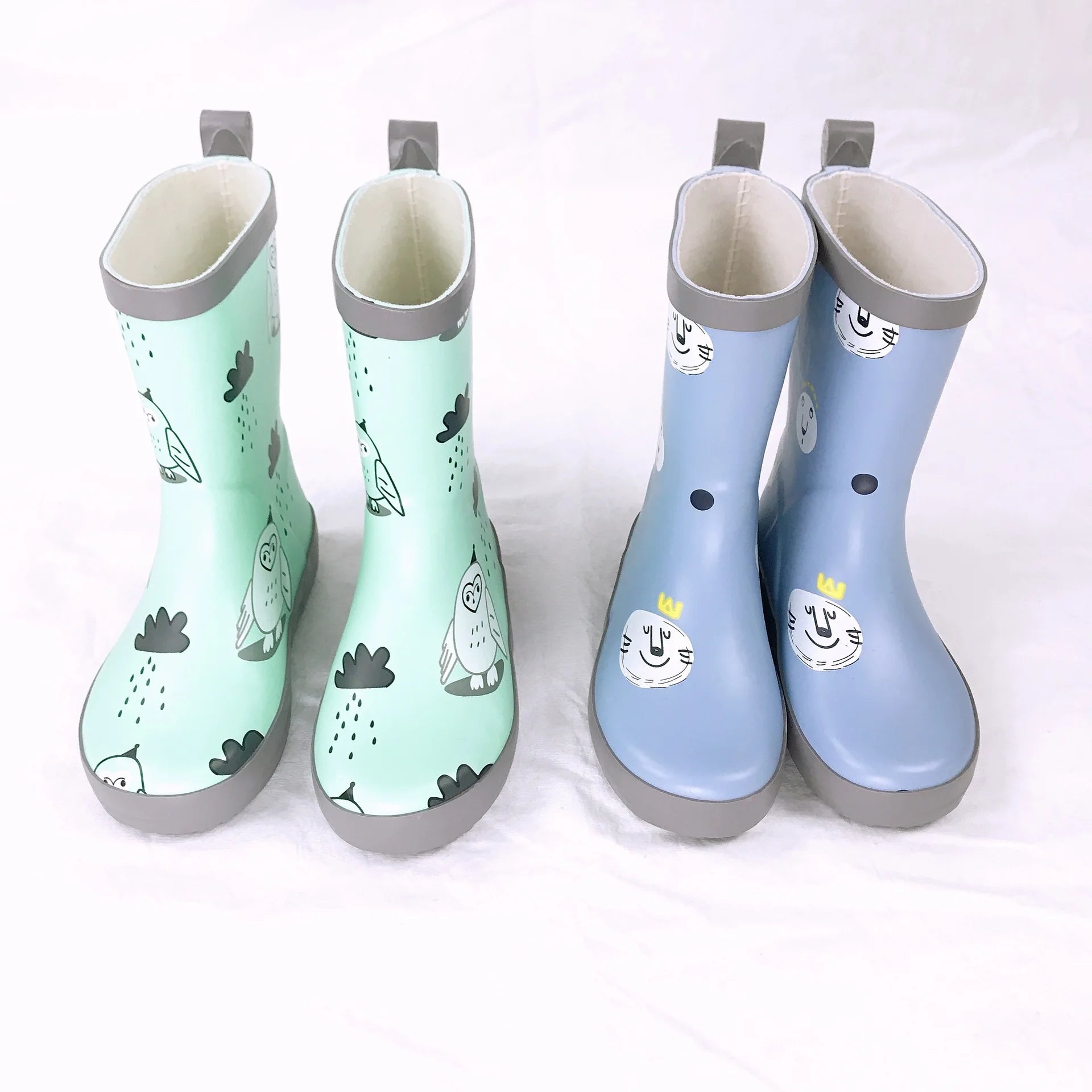 Kids mid calf printed rain gumboots showing multiple colour options