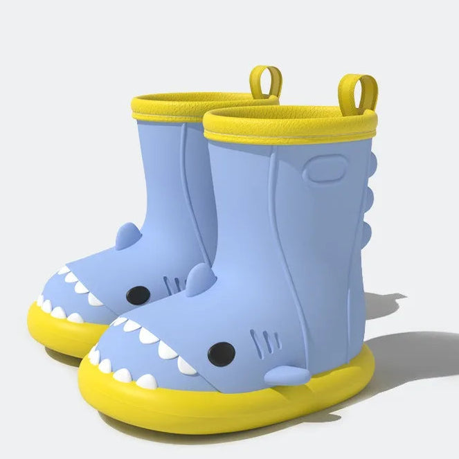 Blue shark design children’s gumboots with non-slip sole