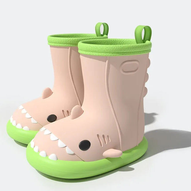 Pink shark design children’s rain boots made from lightweight EVA