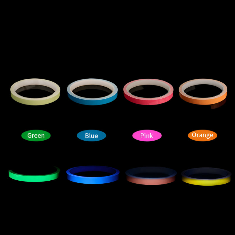 Set of luminous waterproof fishing tapes in green, blue, pink, and orange glow colours