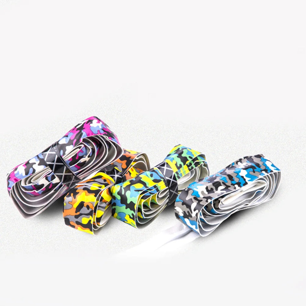 Rolled camouflage anti-slip grip wraps in assorted colours for rods and rackets