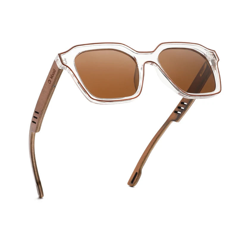 OI WOOD brown mirrored sunglasses with warm wooden arms and polarised UV400 lenses