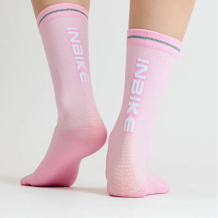 Pink compression crew sports socks side view