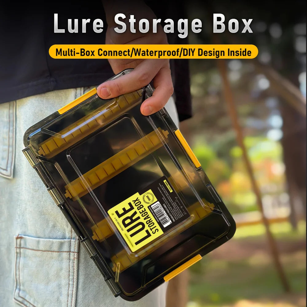 Portable stackable lure storage box with secure carry handle