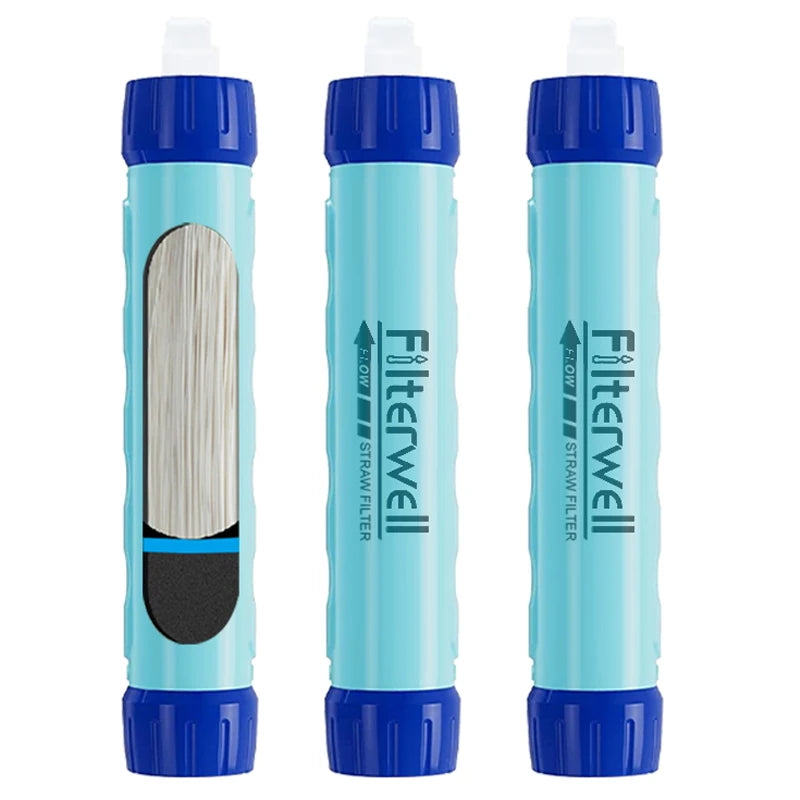Portable water filter cartridges lined up vertically
