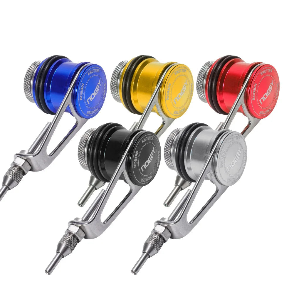 PR knot bobbin tool in blue red gold black and silver colours