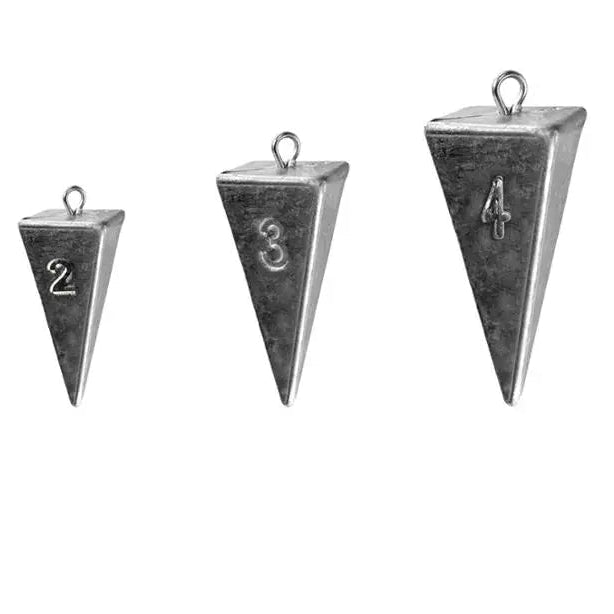 Pyramid surf sinkers in assorted weight sizes