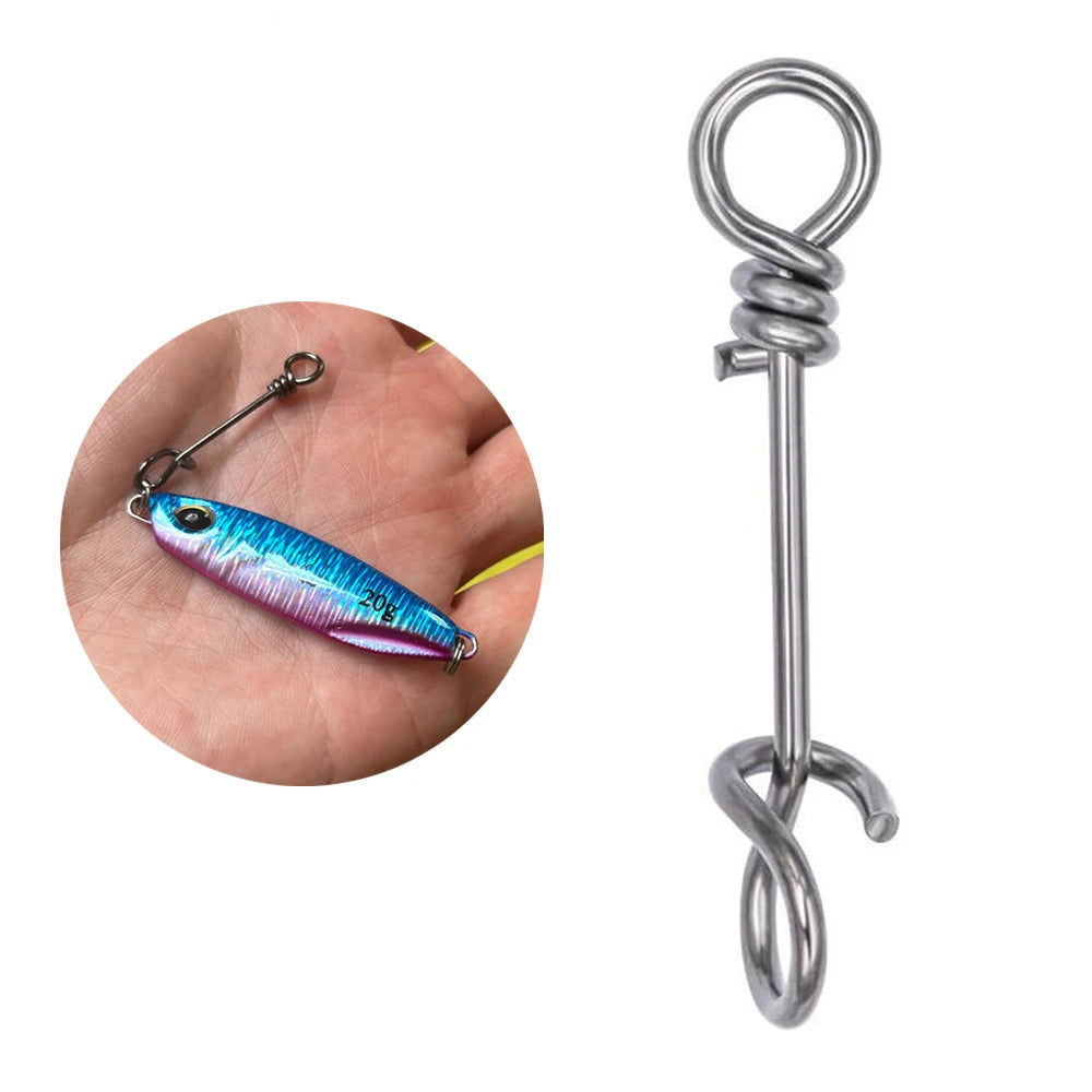 Stainless steel quick lock fishing snap connector attached to lure