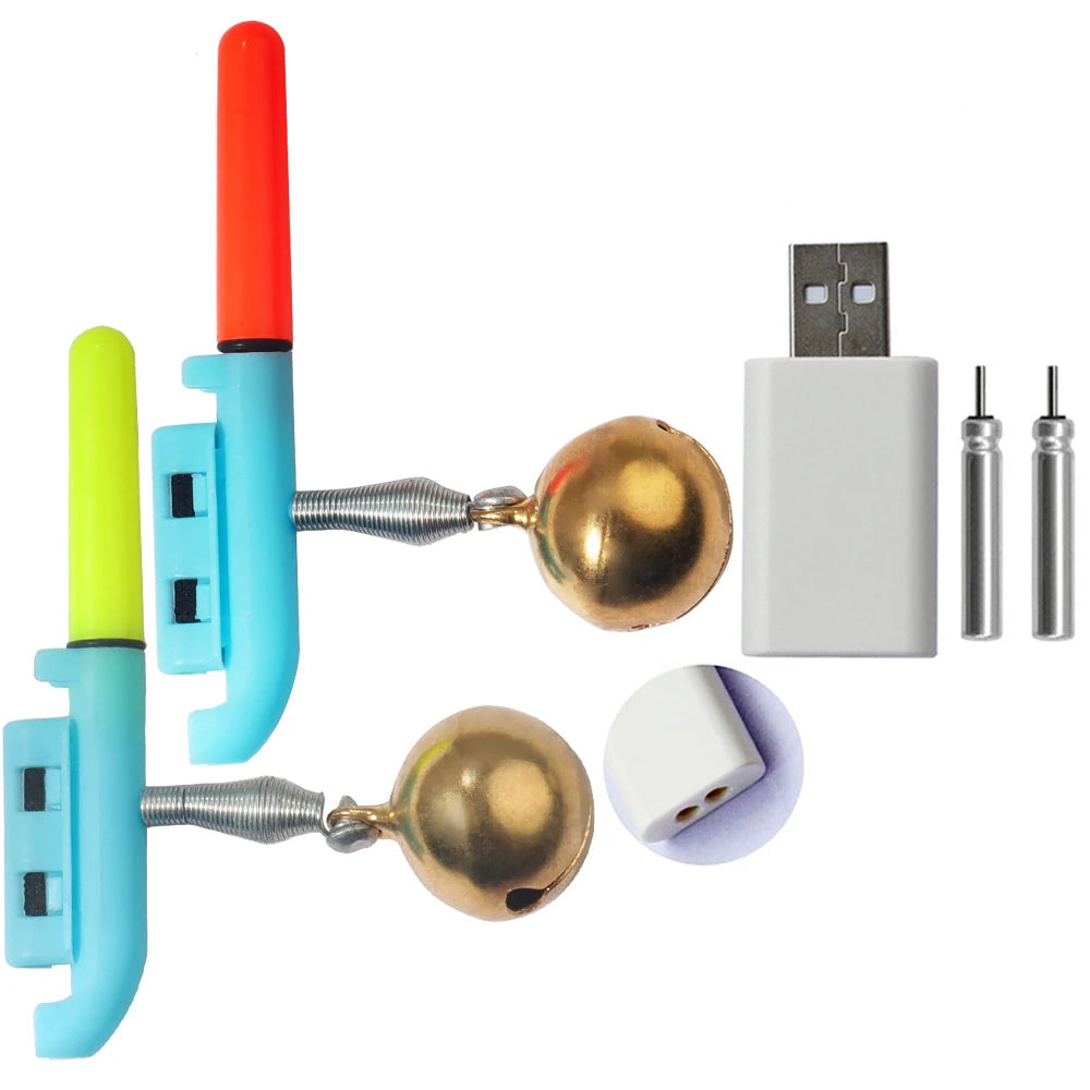 Rechargeable fishing rod bell light with LED bite alarm and CR425 battery, night fishing lamp with USB charger and waterproof design