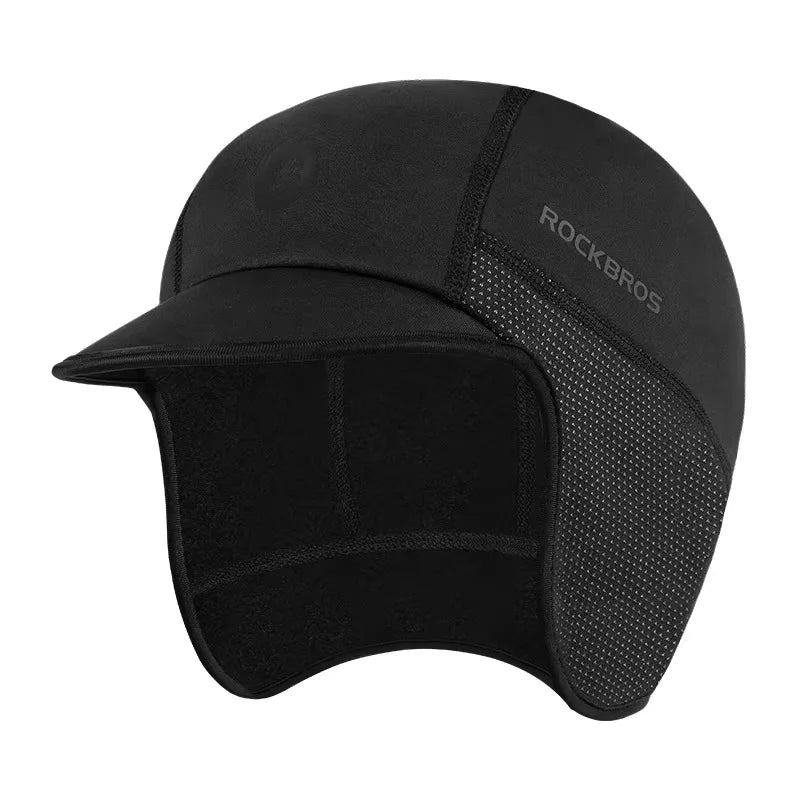 Fleece lined winter cycling cap with ear flaps and brim