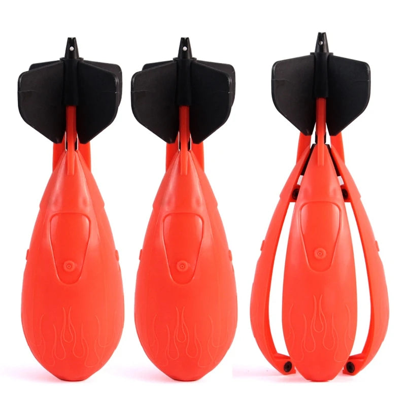 Orange rocket bait feeder for long-distance fishing bait delivery