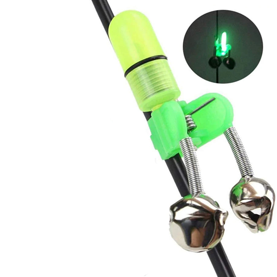 Fishing rod tip bell bite indicator with LED light