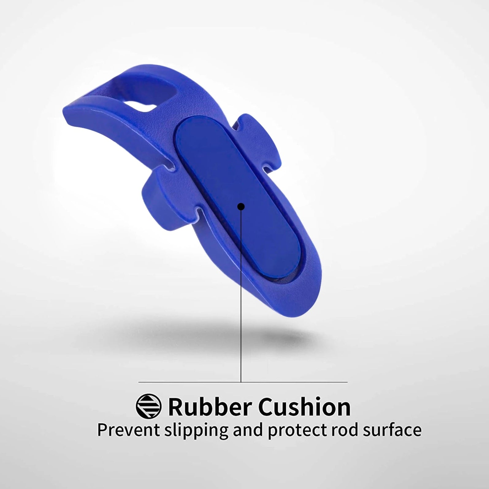 Close-up of rubber-cushioned magnetic fishing hook keeper preventing rod surface scratches