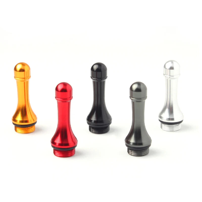 RUKE aluminium alloy reel stands in gold, black, silver, and red showing compact design and anodised finish for spinning reels