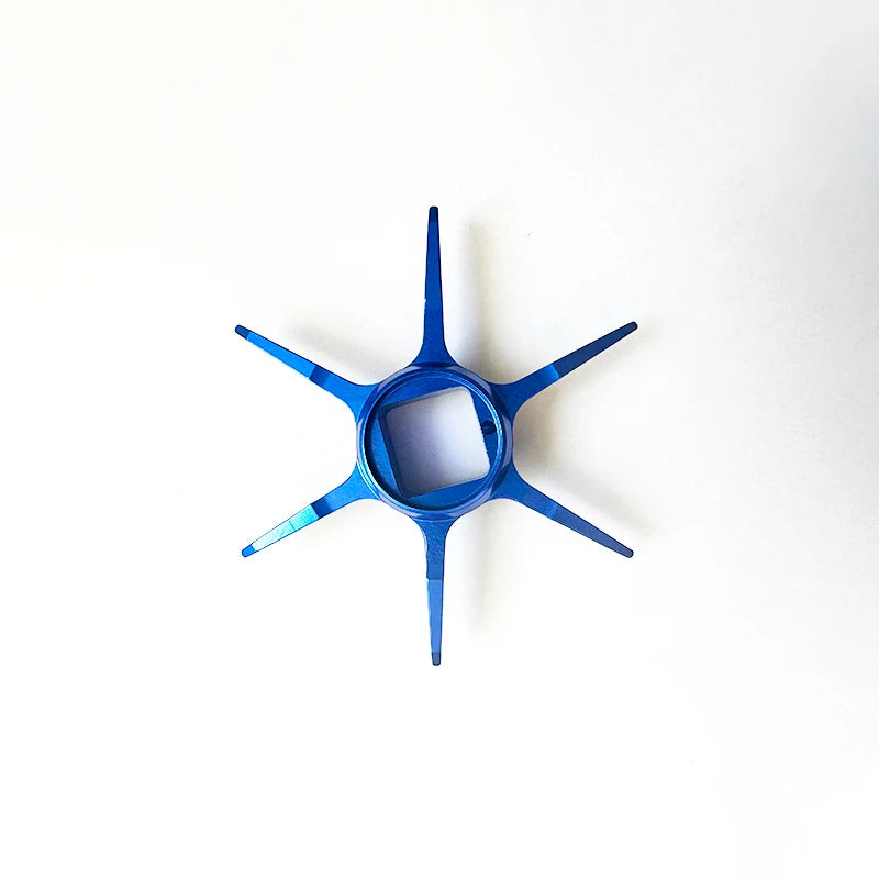 Blue RUKE aluminium reel wrench tool for reel handle adjustment, durable corrosion-resistant finish