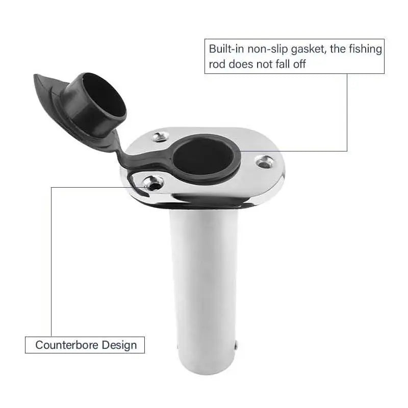 Single flush mount stainless steel rod holder showing PVC gasket and anti-corrosion design