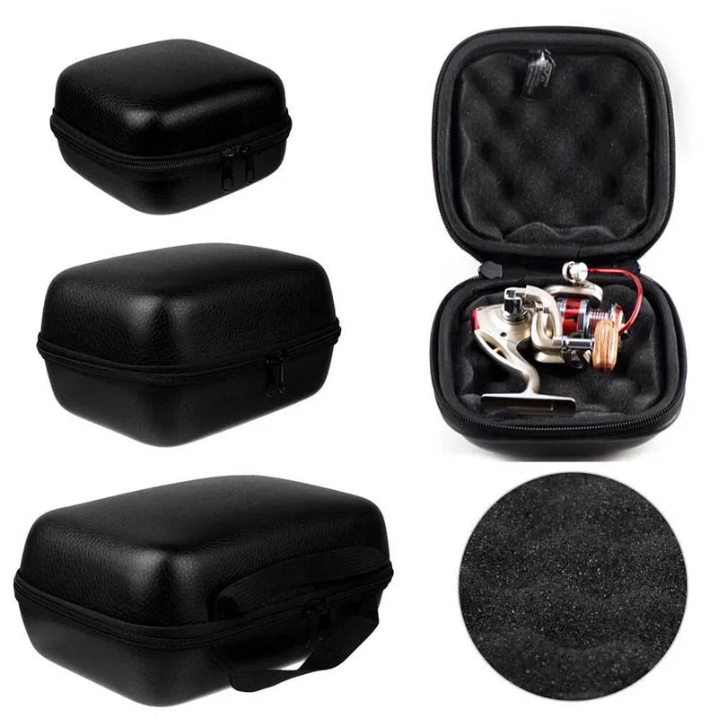 Black EVA spinning reel case exterior views