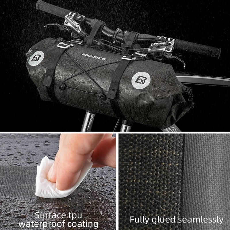 Stable waterproof bikepacking handlebar bag system