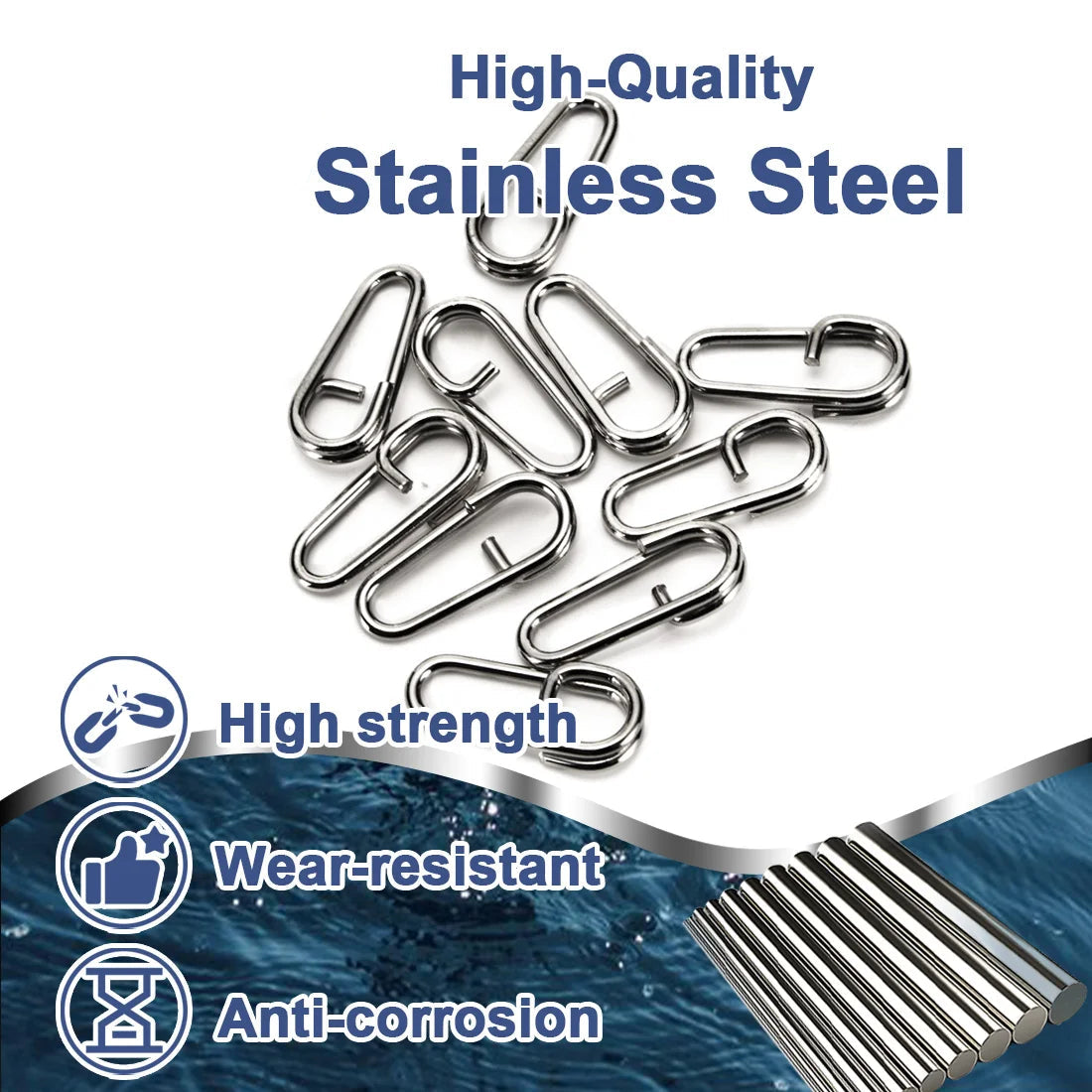 Stainless steel fishing snap connectors for fast lure changes