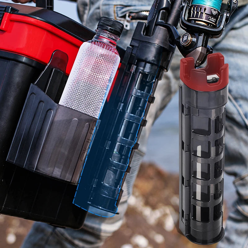 Fishing tackle box integrated adjustable rod holder