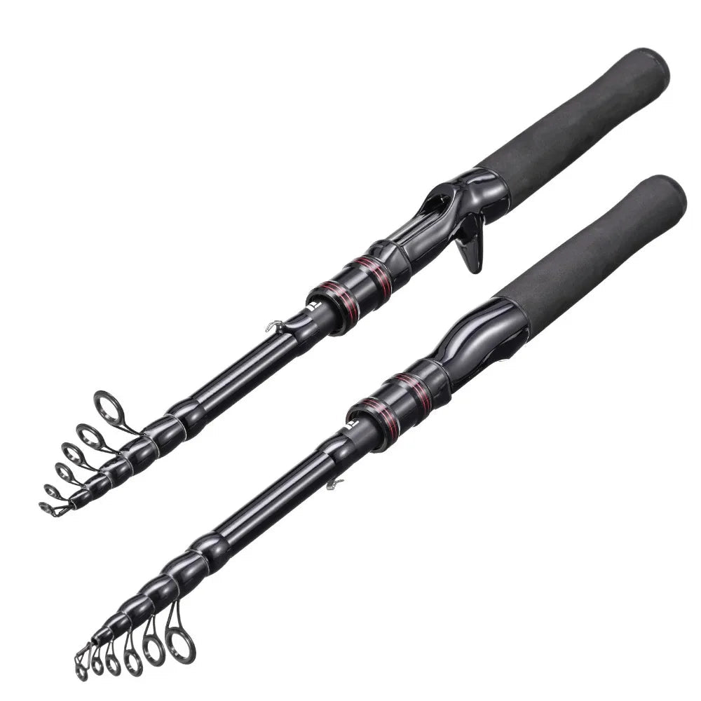 Telescopic carbon fishing rod with non-slip handle for spinning or casting
