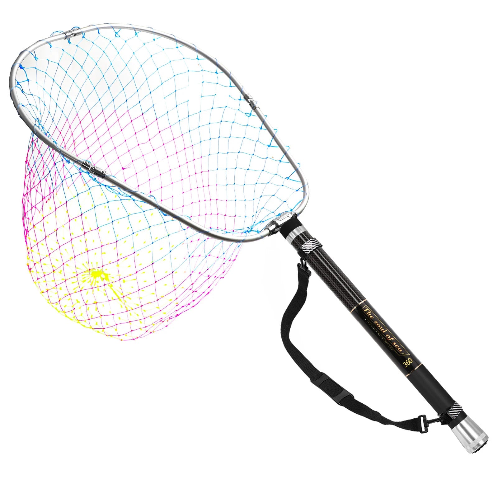 Fishing net with colorful mesh on a white background