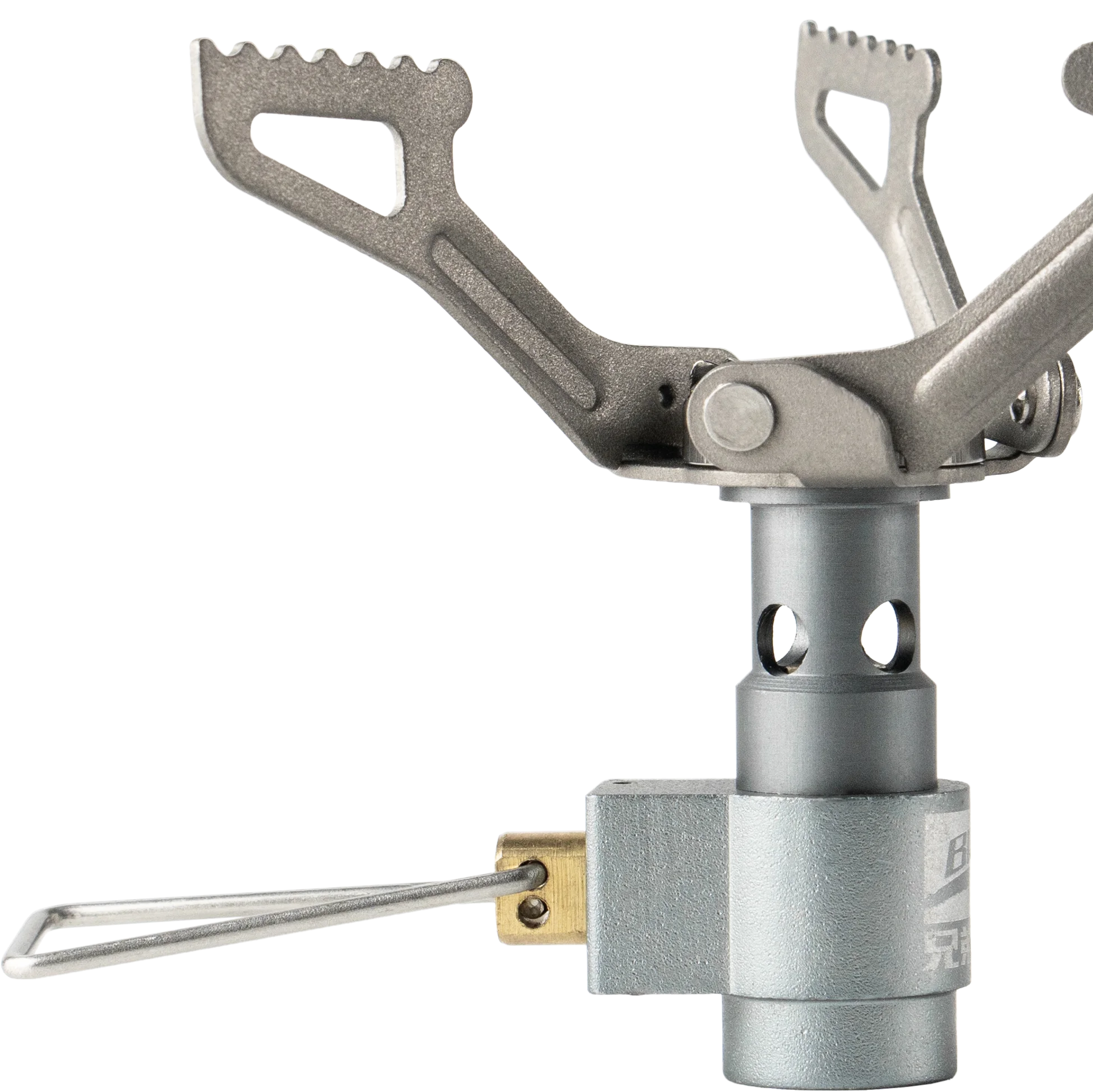 Top view of titanium backpacking gas stove burner