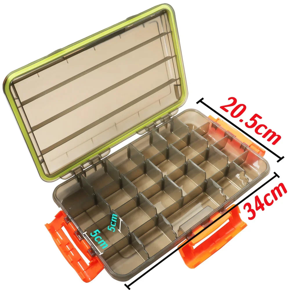 Waterproof tackle box with transparent lid open