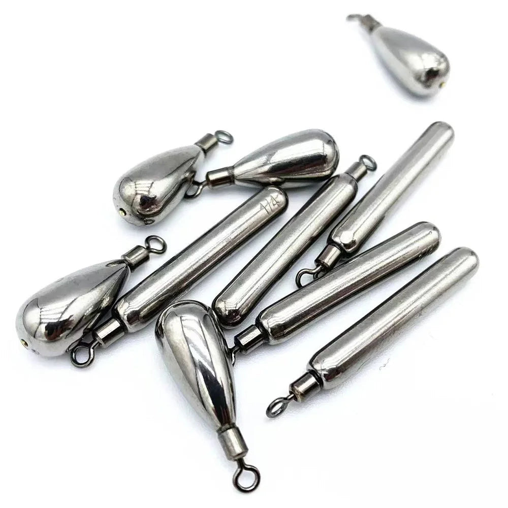 Tungsten drop shot sinkers in cylindrical and teardrop shapes