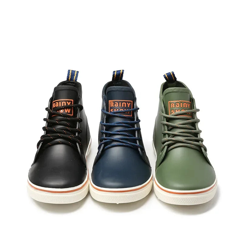 Unisex ankle gumboots shown in black navy and green colours