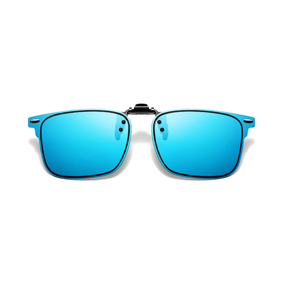 VIVIBEE mirror blue clip-on sunglasses with UV400 polarised lenses ideal for bright outdoor conditions