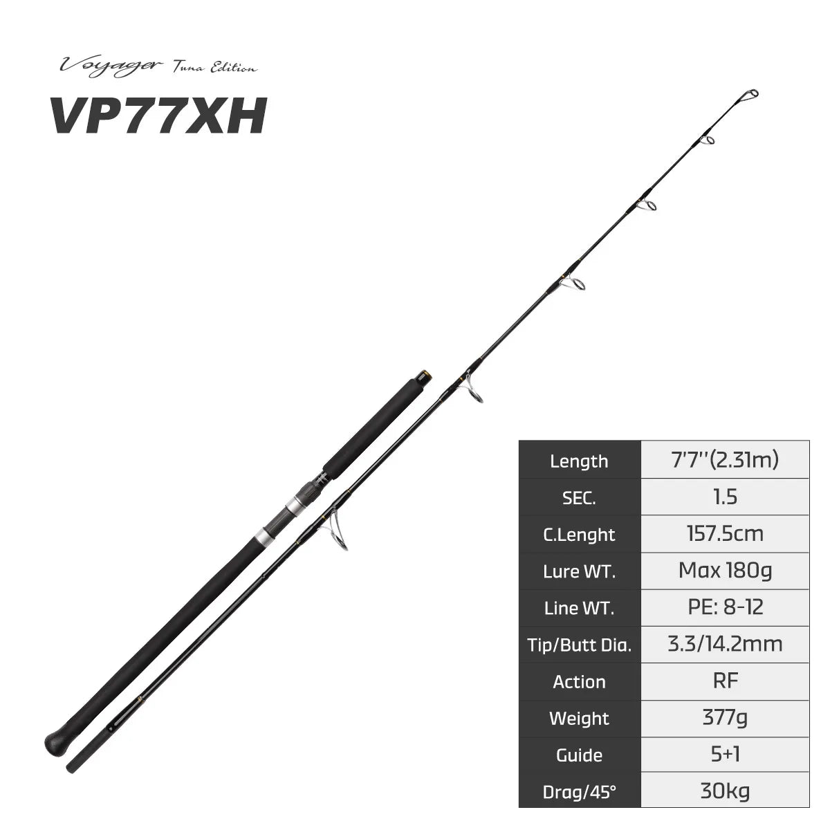VP77XH offshore casting rod model with length and lure rating