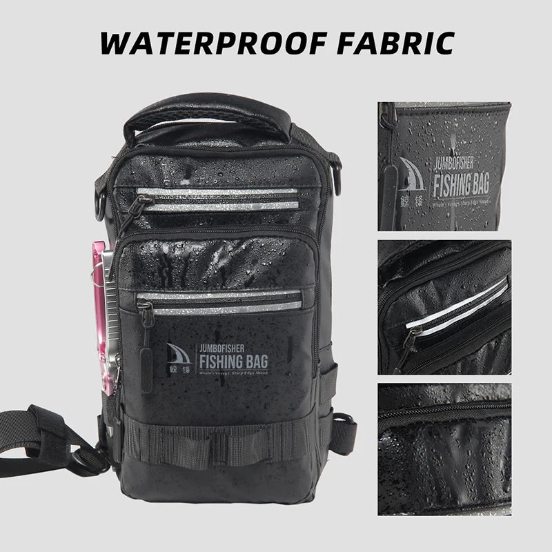 Waterproof fishing chest bag fabric and zip detail