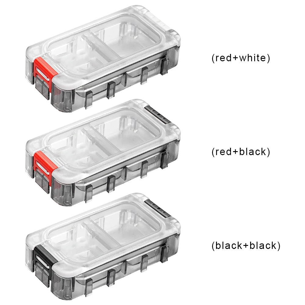 Fishing tackle box showing grey white and black colour options