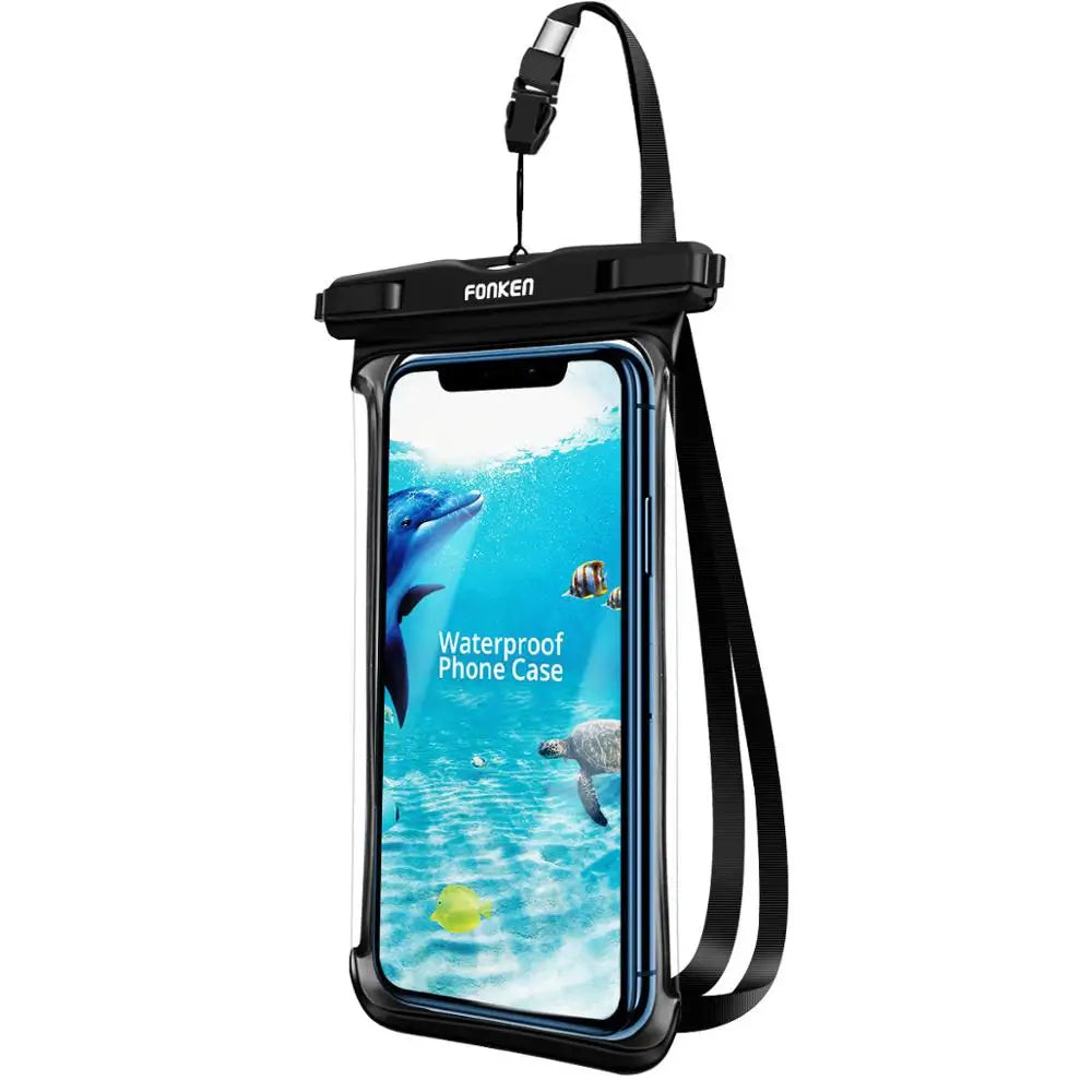 Black waterproof phone holder with adjustable strap