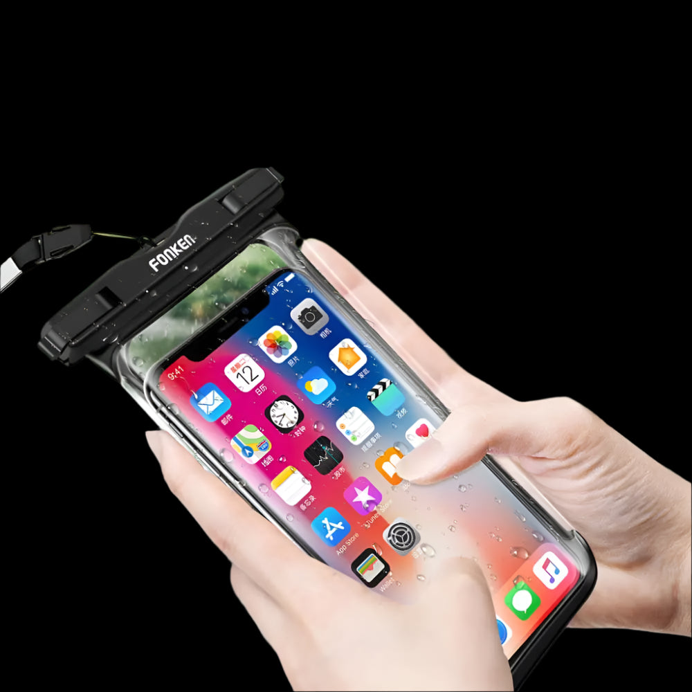 Waterproof phone pouch with full touchscreen access