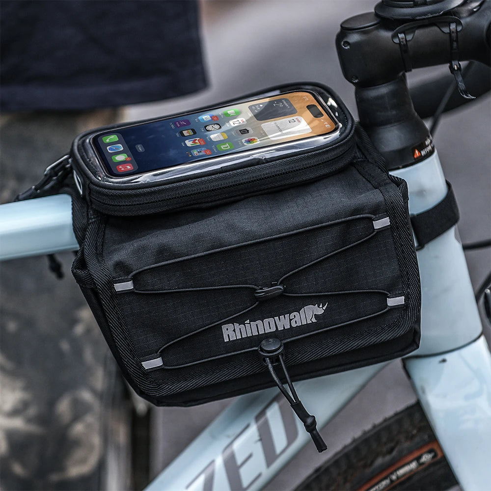 Waterproof top tube bike phone holder bag mounted on frame
