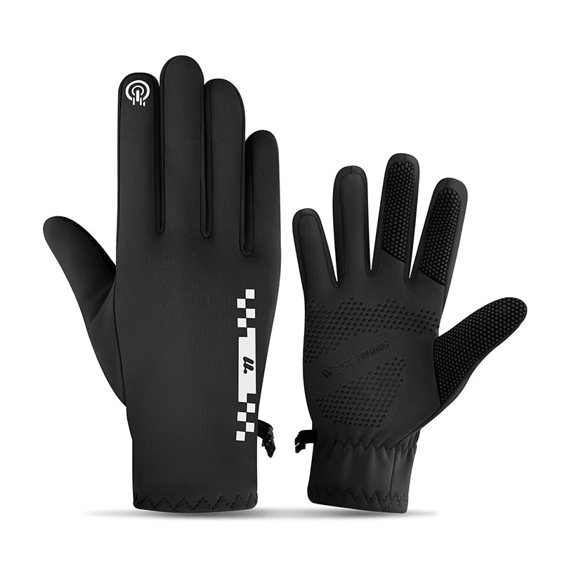 Black winter cycling gloves front and back view