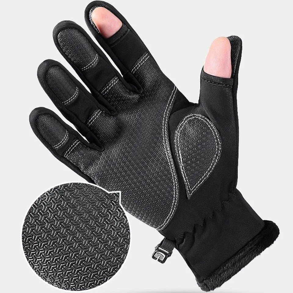 Winter fishing gloves anti slip palm grip detail