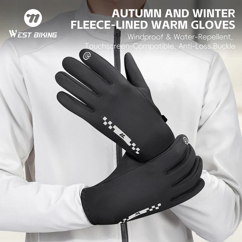 Winter cycling gloves worn with fleece lining