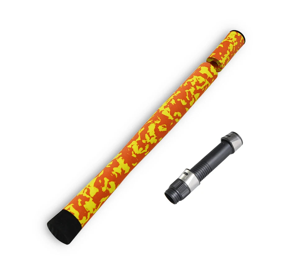 Yellow camouflage EVA fishing rod handle with smooth finish for custom rod builds