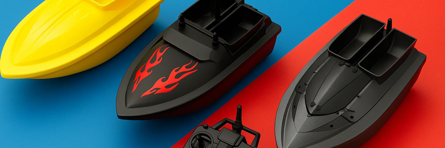 Three remote controlled bait boats
