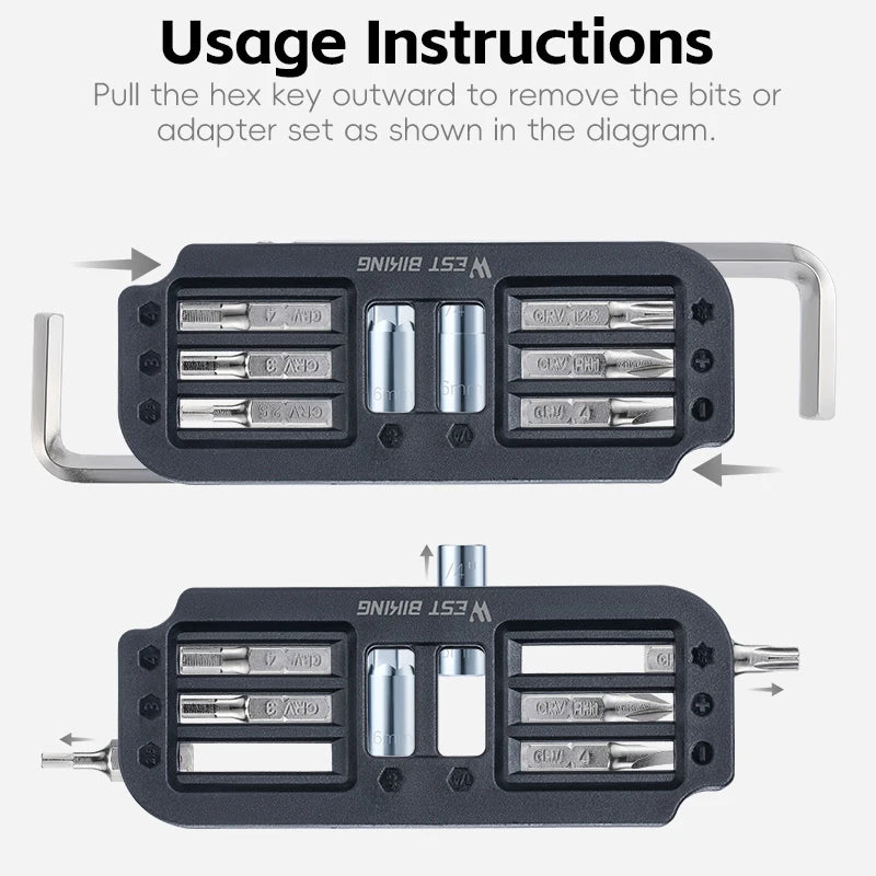 Foldable 10-in-1 bike multitool showing open and closed positions