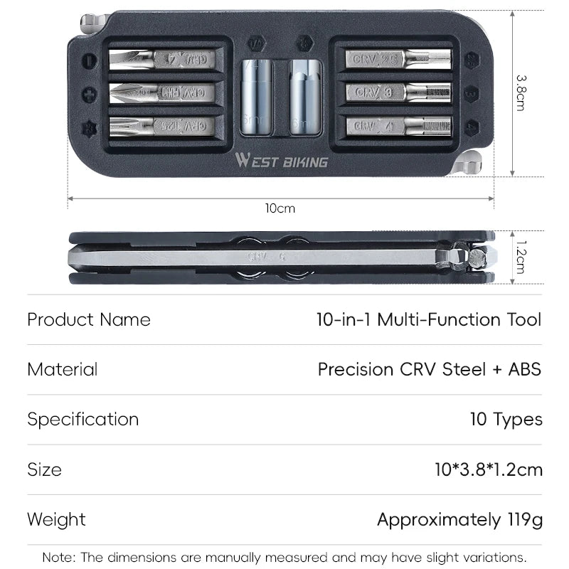10-in-1 bike multitool usage instructions and tool layout