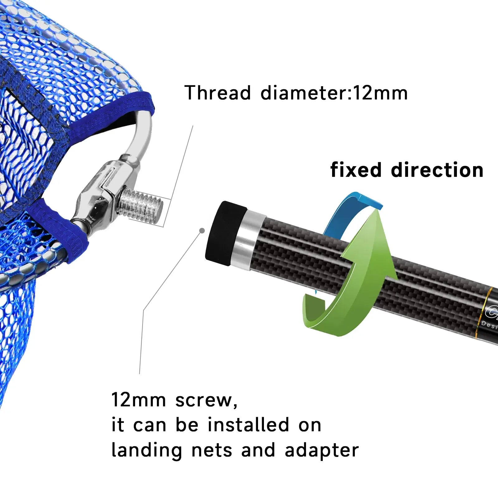 12 millimetre thread connector on carbon landing net handle
