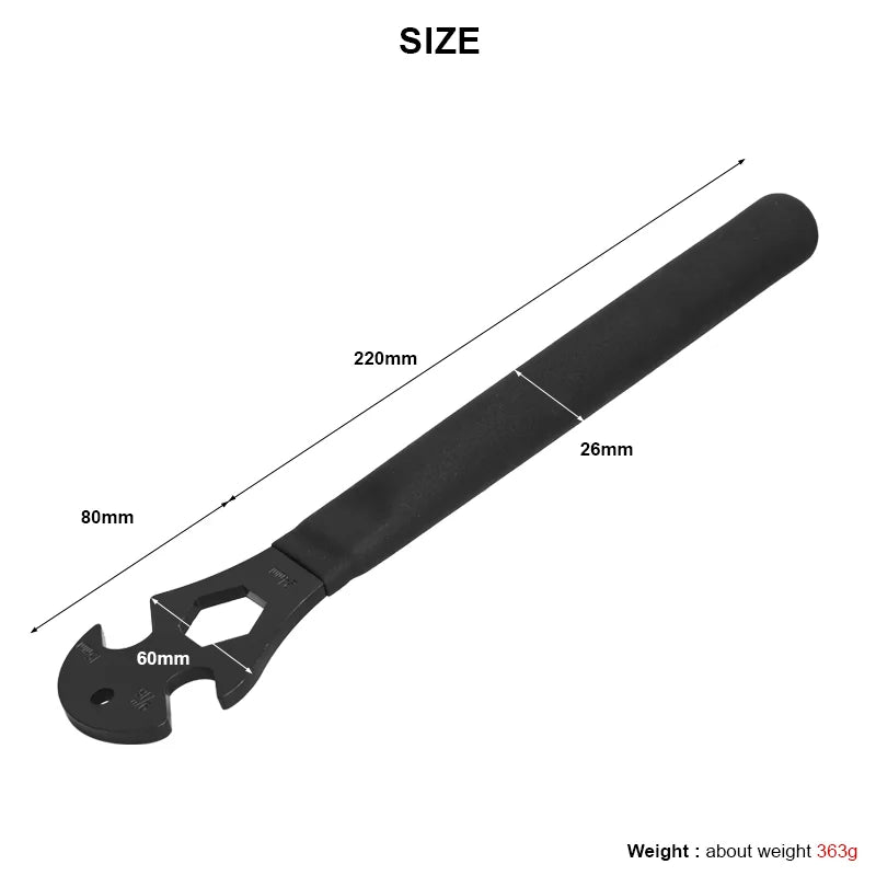 Size and length diagram of extra long 15mm pedal wrench