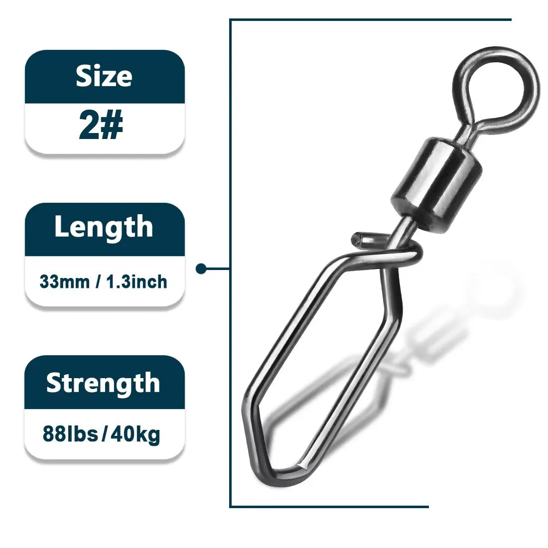 Size 2 barrel swivel with interlock snap 40kg strength