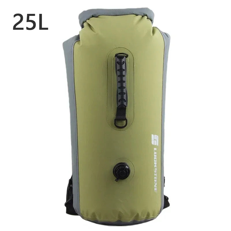 25 litre inflatable waterproof dry bag green